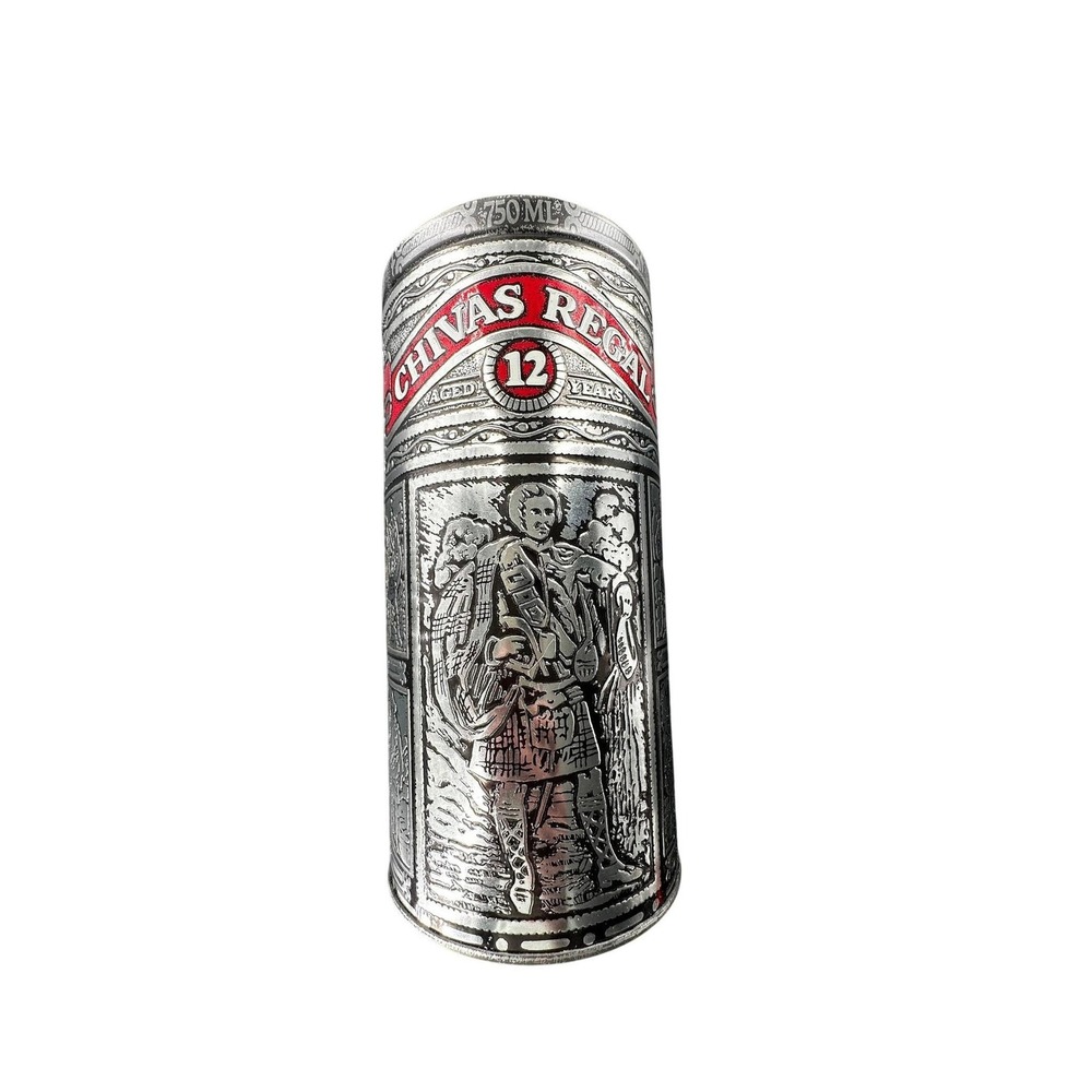 Chivas Regal 12 Year Scotch Whisky Tin 750ml Silver Red Embossed Vintage Barware